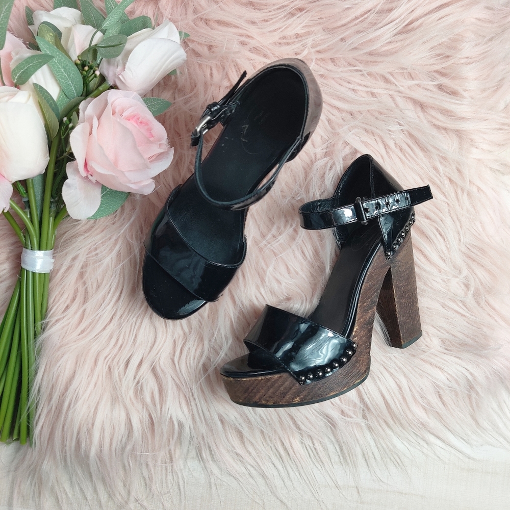 PRADA wooden heel platform sandals.  Size 5.